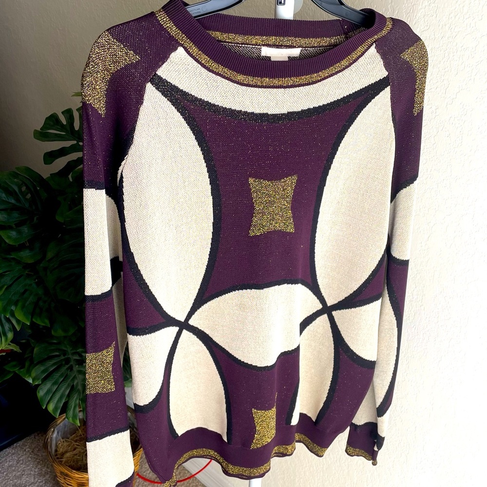 HM ✨Print Dress Sweater ✨ Plum,Black, Cream & Gold 🏆